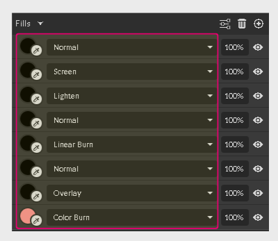 Multiple blending modes for multiple fields