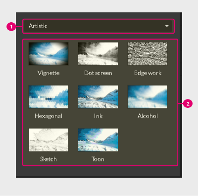 Effects menu pop-up in Gravit Designer