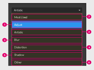 Effects dropdown in Gravit Designer