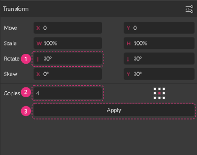 transform panel copies example