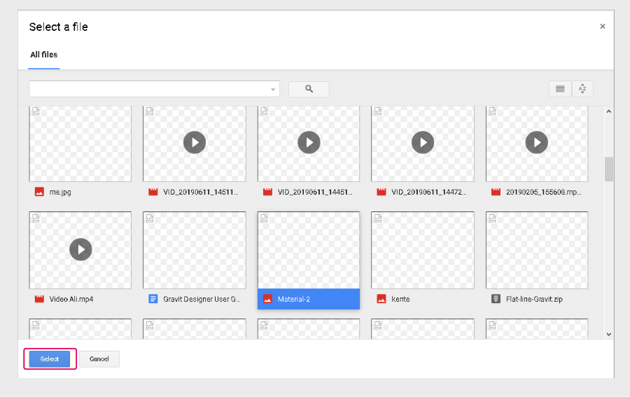 Google drive folder. how to select the file for editing in Gravit Designer