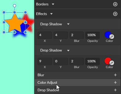Effects: Drag to rearrange or delete