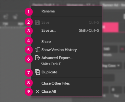 File tabs - contextual menu