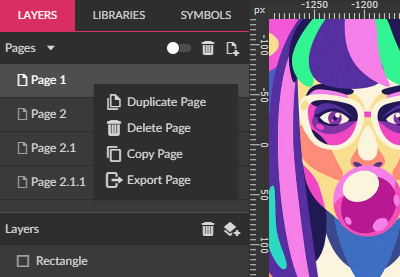 Pages contextual menu